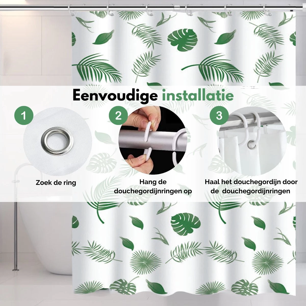 VAIVE Douchegordijn Groen 180x200 - Anti Schimmel - Douchegordijnen - Ringen 3 VAIVE Douchegordijn Groen 180x200 - Anti Schimmel - Douchegordijnen - Ringen - Afbeelding 3