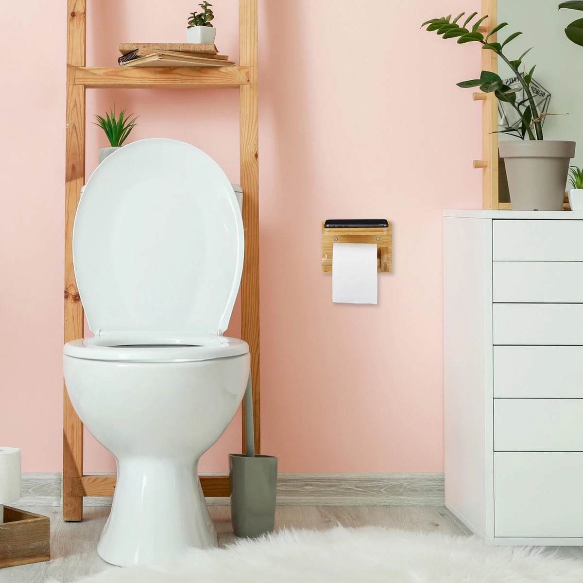Relaxdays Toiletrolhouder Met Plankje - Wc-rolhouder Bamboe - Rolhouder Toilet - Hout 2 Relaxdays Toiletrolhouder Met Plankje - Wc-rolhouder Bamboe - Rolhouder Toilet - Hout - Afbeelding 2