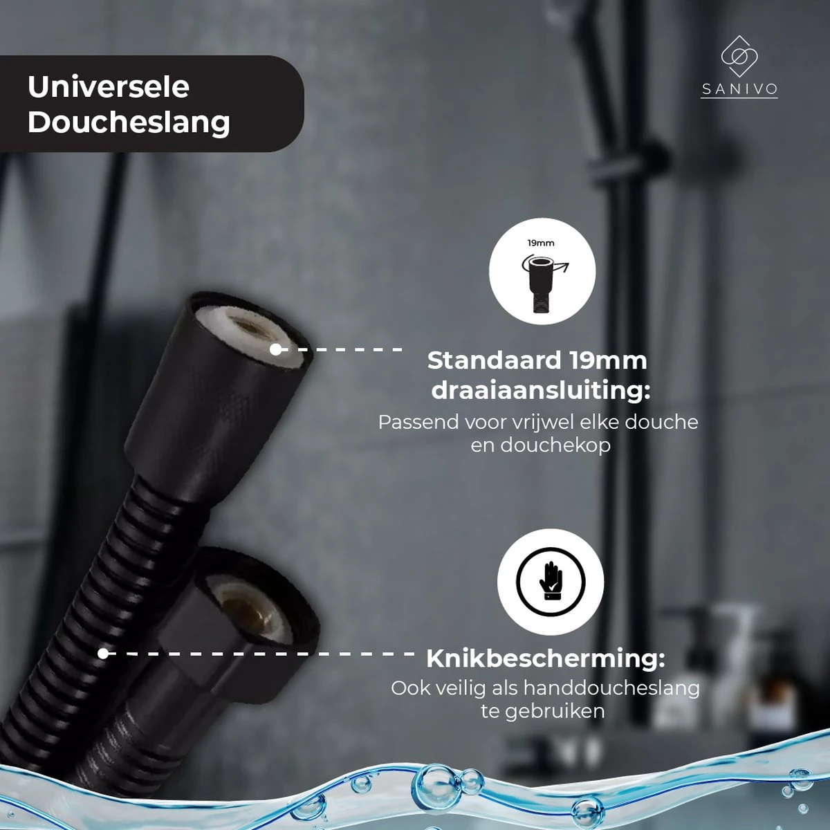 Doucheslang 150 Cm Chroom Zwart – Metaal – Anti-knik – Draaiaansluiting 2 Doucheslang 150 Cm Chroom Zwart – Metaal – Anti-knik – Draaiaansluiting - Afbeelding 2