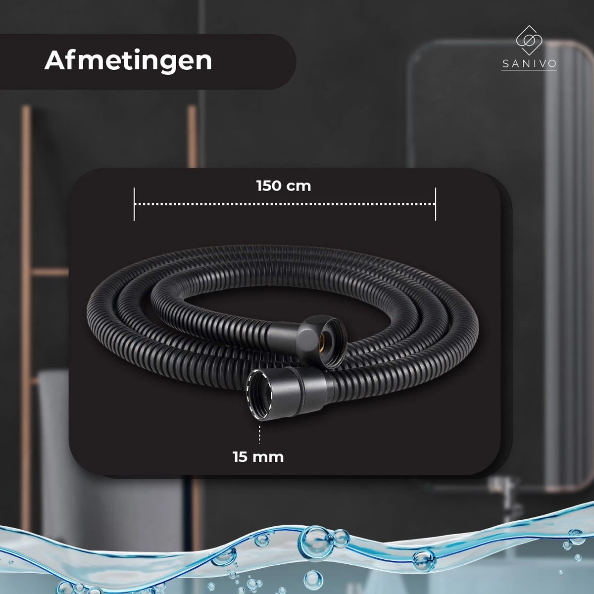 Doucheslang 150 Cm Chroom Zwart – Metaal – Anti-knik – Draaiaansluiting 5 Doucheslang 150 Cm Chroom Zwart – Metaal – Anti-knik – Draaiaansluiting - Afbeelding 5