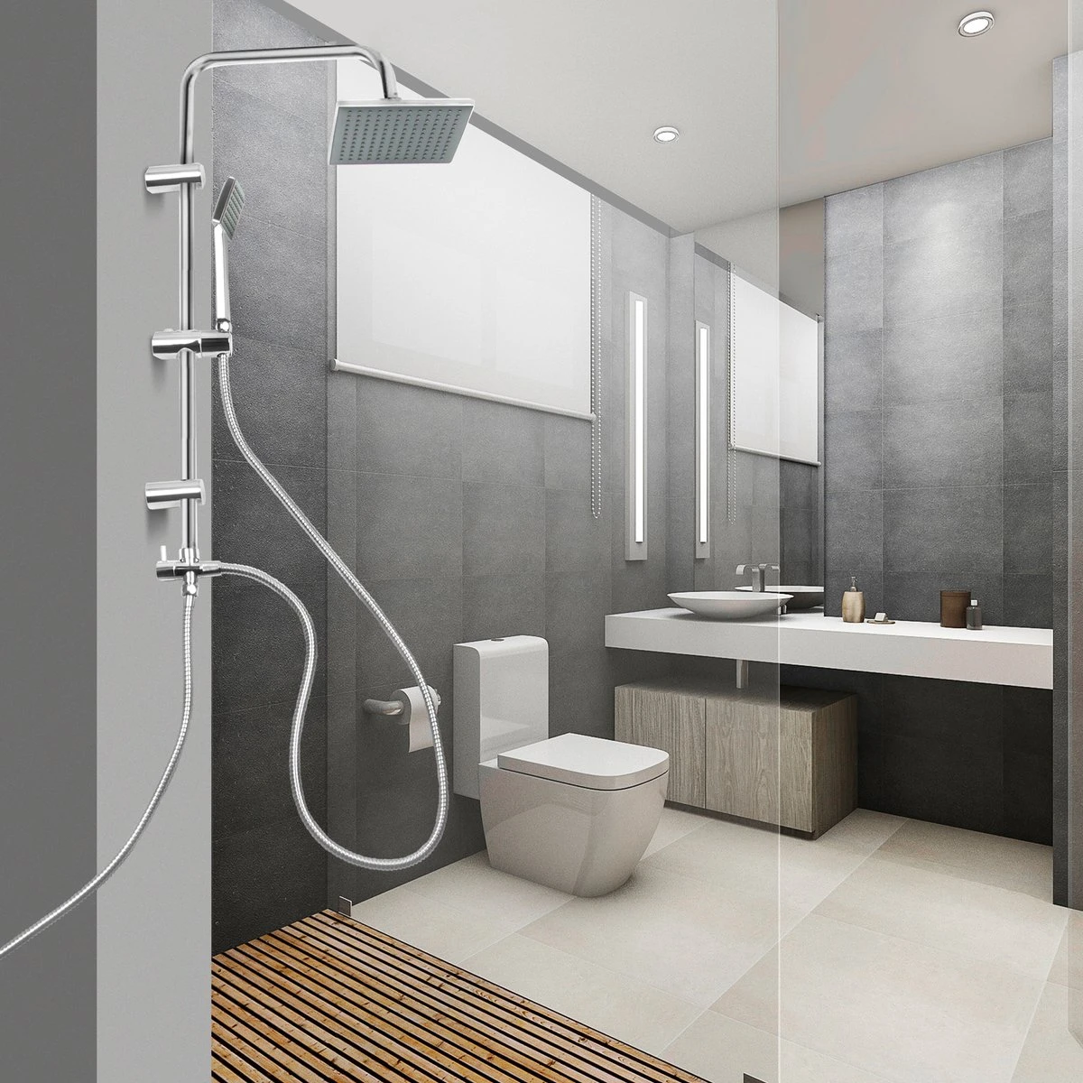 Niceey Doucheset - Regendouche - Handdouche - Verstelbaar - Vierkant - Chroom 4 Niceey Doucheset - Regendouche - Handdouche - Verstelbaar - Vierkant - Chroom - Afbeelding 4