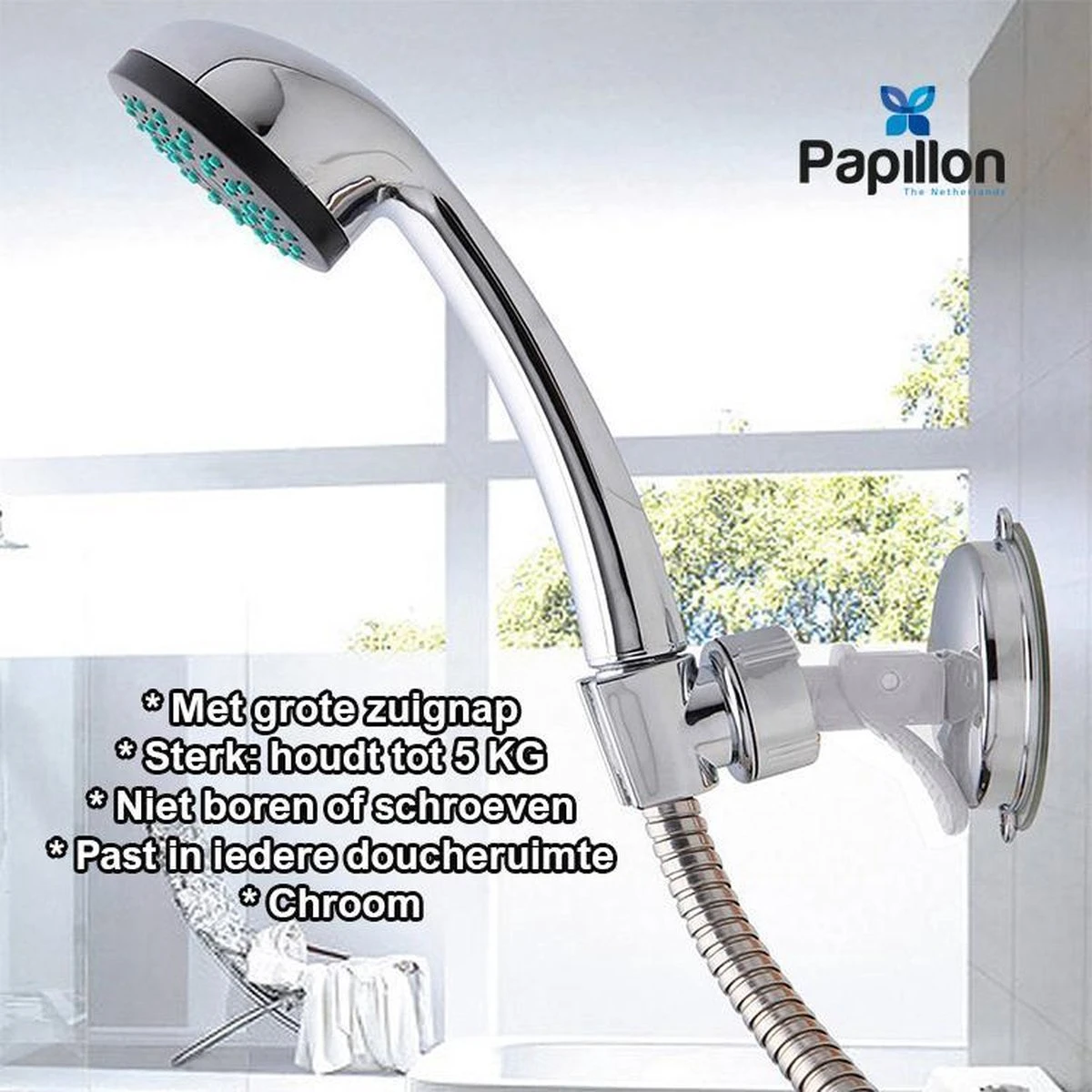 Merkloos Douchekophouder - Grote Zuignap - Klik&Vast - Draaibaar - Chroom 3 Merkloos Douchekophouder - Grote Zuignap - Klik&Vast - Draaibaar - Chroom - Afbeelding 3