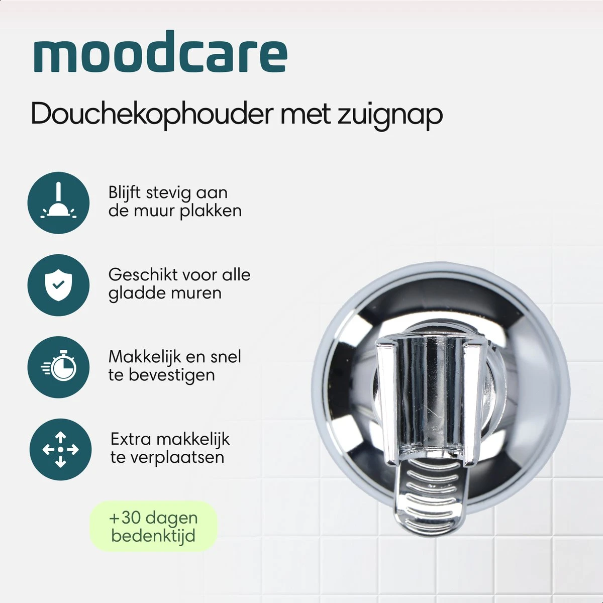 Moodcare® Verplaatsbare Douchekophouder Zelfklevend - Chroom – Douchekop Houder Zonder Boren – Wandhouder Douchekop Zuignap 2 Moodcare® Verplaatsbare Douchekophouder Zelfklevend - Chroom – Douchekop Houder Zonder Boren – Wandhouder Douchekop Zuignap - Afbeelding 2