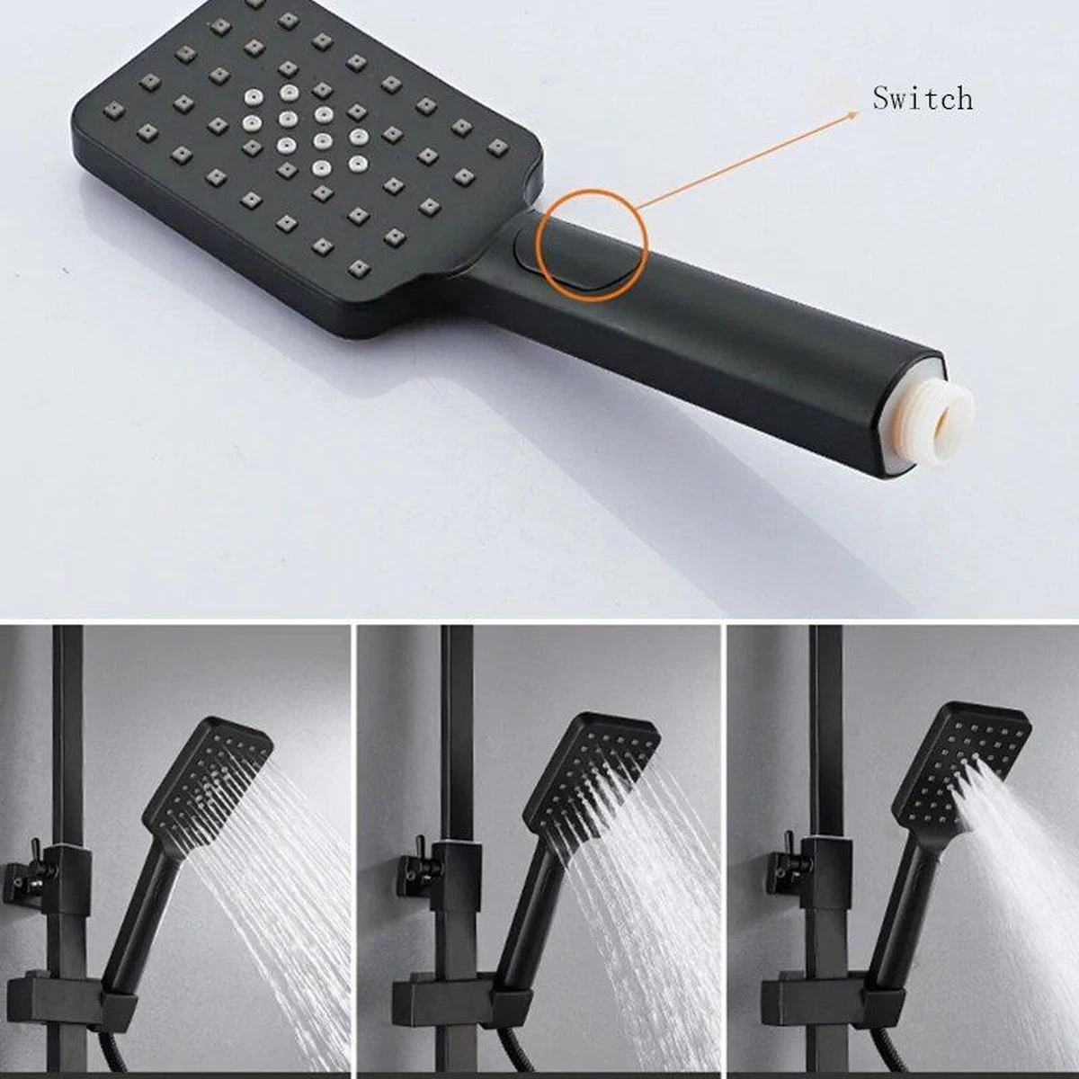 Merkloos Compleet Douchesysteem | ABS Doucheset | Mat Zwarte Hoofddouche En Handdouche | Vierkante Regendouche Voor Badkamer | Verstelbaar | Temperatuur Display | 360° Draaibaar 3 Merkloos Compleet Douchesysteem | ABS Doucheset | Mat Zwarte Hoofddouche En Handdouche | Vierkante Regendouche Voor Badkamer | Verstelbaar | Temperatuur Display | 360° Draaibaar - Afbeelding 3