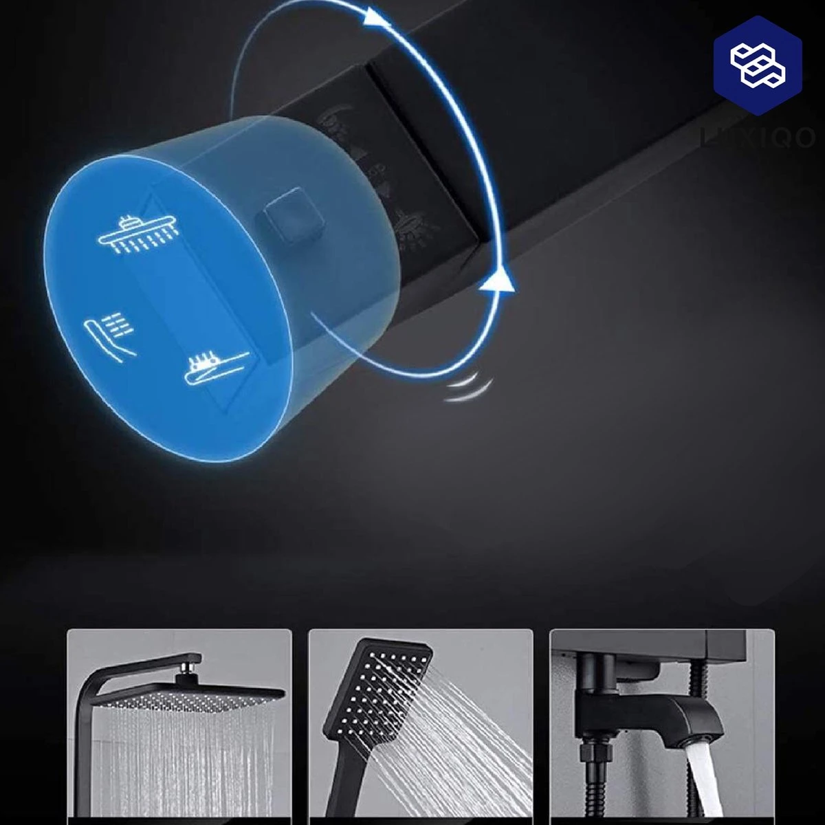 Luxiqo® Compleet Douchesysteem - ABS Doucheset - Hoofddouche & Handdouche- Vierkante Regendouche - Verstelbare Regendouche - Mat Zwart 4 Luxiqo® Compleet Douchesysteem - ABS Doucheset - Hoofddouche & Handdouche- Vierkante Regendouche - Verstelbare Regendouche - Mat Zwart - Afbeelding 4