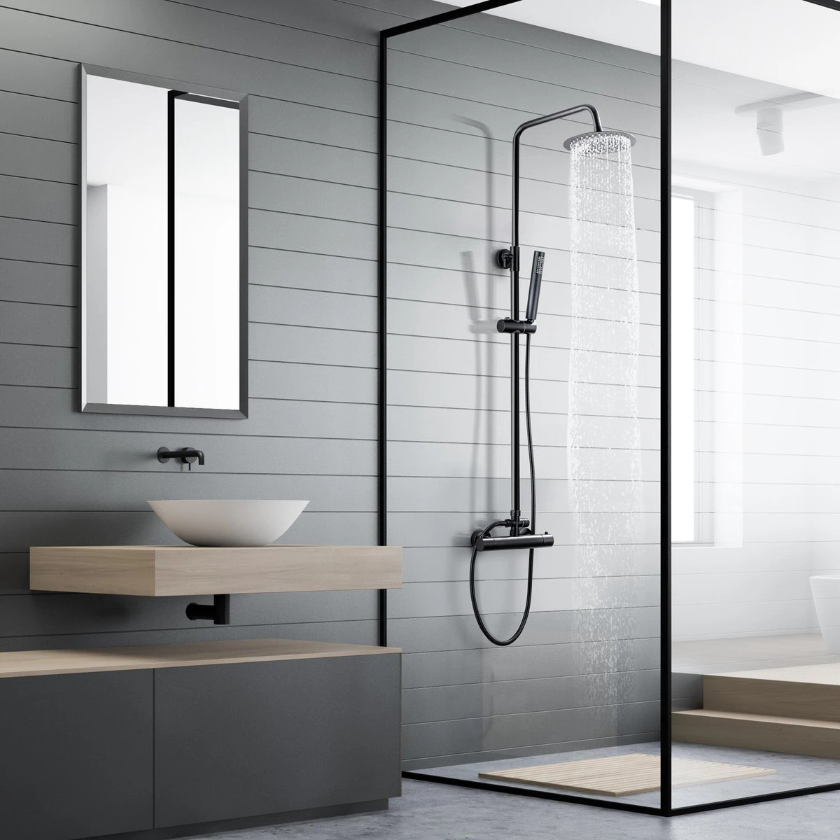 LOMAZOO Regendouche Zwart - Zwarte Doucheset Met Thermostaatkraan - Pandora 3 LOMAZOO Regendouche Zwart - Zwarte Doucheset Met Thermostaatkraan - Pandora - Afbeelding 3