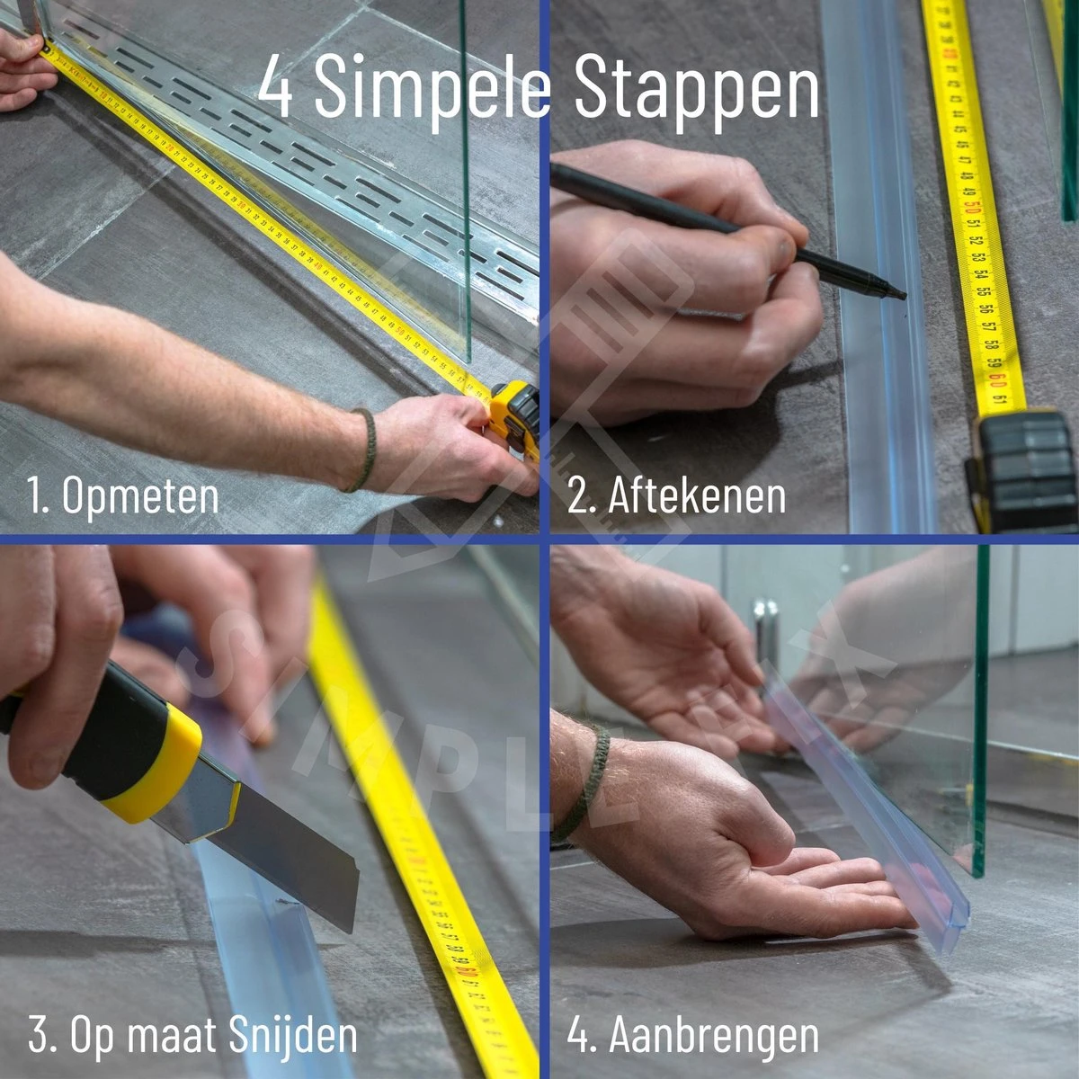 Simple Fix Lekstrip - Douchestrip - Waterkering - 90CM Lang - 8MM Glasdikte - Lekdorpel & Dubbele Middenlip 2 Simple Fix Lekstrip - Douchestrip - Waterkering - 90CM Lang - 8MM Glasdikte - Lekdorpel & Dubbele Middenlip - Afbeelding 2