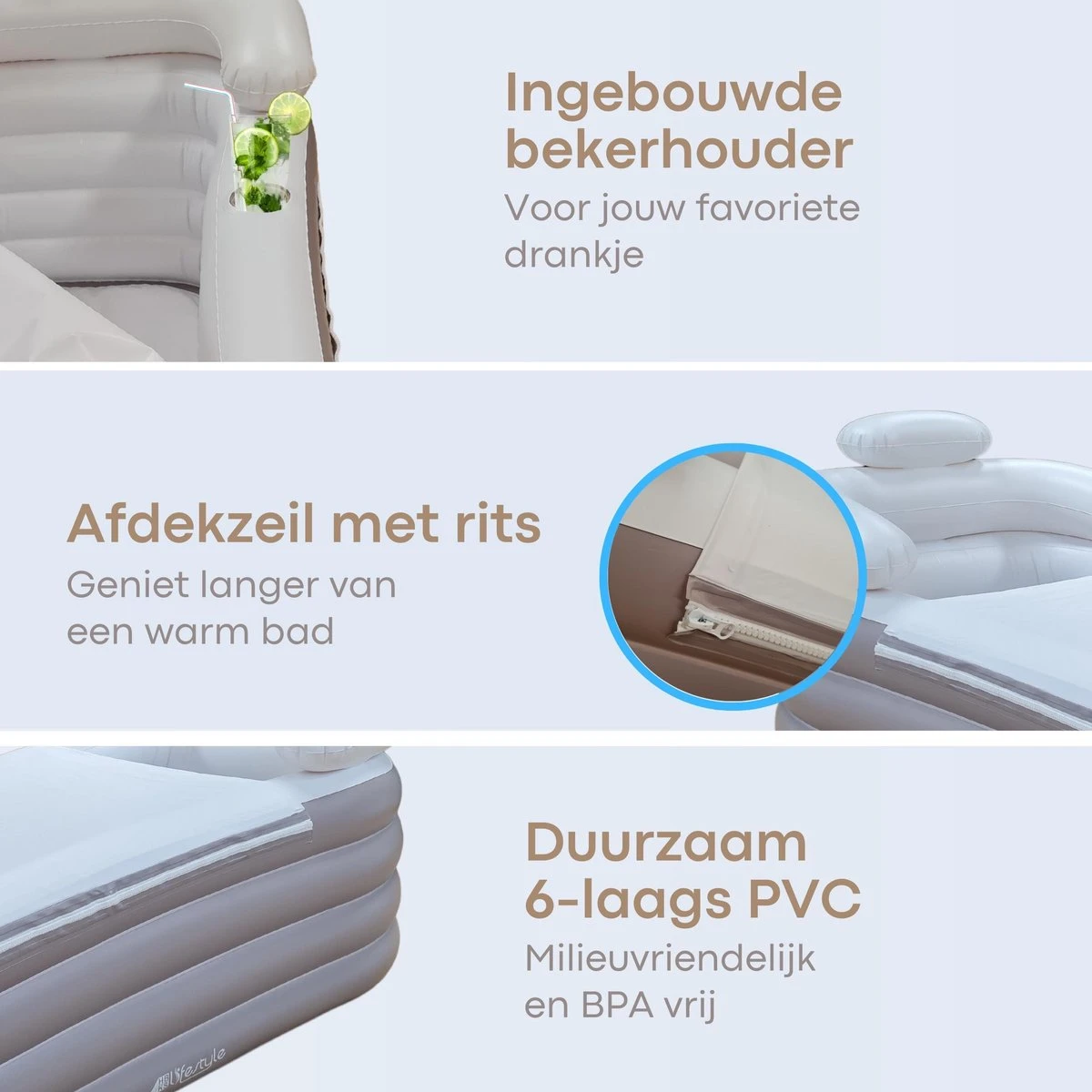 HBKS Lifestyle Bad – Opblaasbaar Ligbad – Bath Bucket – Zitbad Voor Volwassenen - Ijsbad Wim Hof Methode - Badkuip – Ice Bath – Rosegold 2 HBKS Lifestyle Bad – Opblaasbaar Ligbad – Bath Bucket – Zitbad Voor Volwassenen - Ijsbad Wim Hof Methode - Badkuip – Ice Bath – Rosegold - Afbeelding 2