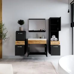 Badmeubelset Alba 60cm Zwart Met Eiken Compleet Badkamermeubel -Merkloos Verkoop 1200x1200 2855