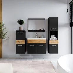 Badmeubelset Alba 60cm Zwart Met Eiken Compleet Badkamermeubel -Merkloos Verkoop 1200x1200 2856