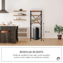 Homestic© - Ruimtebesparende Toiletmeubel - WC Plank, Badkamerplank Met 4 Open Vakken - Industrieel RVS Badkamermeubel - Zwart Staal / Hout - 170x54x24 CM -Merkloos Verkoop 1200x1200 2881