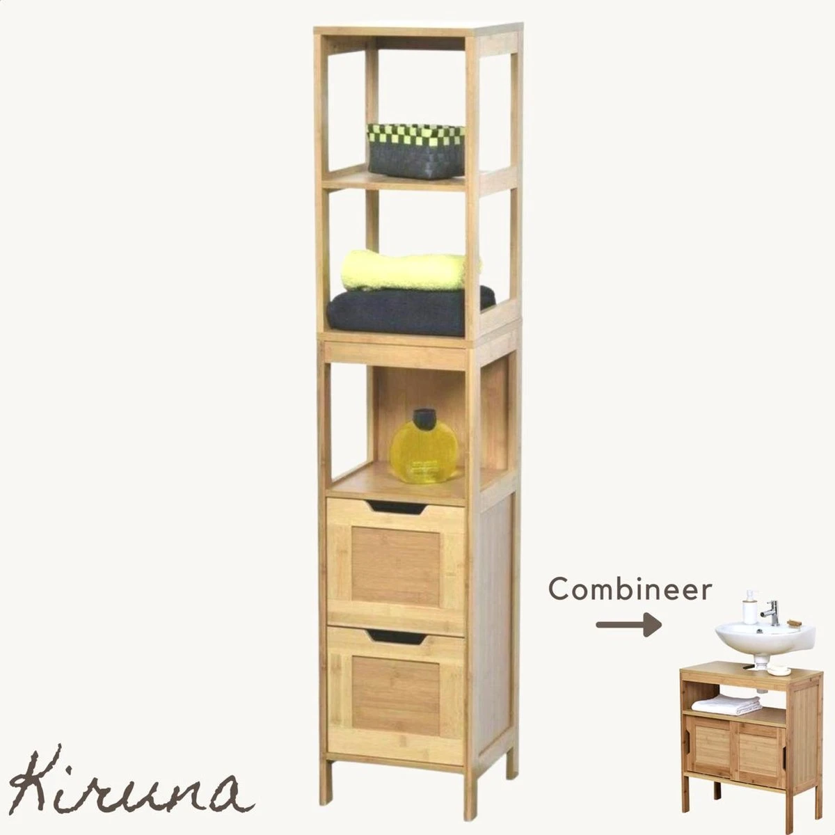 Merkloos Kiruna - Badkamerkast - Badkamerkasten Hoog - Kolomkast Badkamer - Badkamermeubel - Bamboe - 144,5 X 30 X 30 Cm 1 Merkloos Kiruna - Badkamerkast - Badkamerkasten Hoog - Kolomkast Badkamer - Badkamermeubel - Bamboe - 144,5 X 30 X 30 Cm
