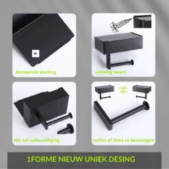 1FORME | Toiletrolhouder | WC-rolhouder | Met Plankje / Plateau | Met Opbergvak Vochtige Doekjes | RVS Zwart | Met Of Zonder Boren | -Merkloos Verkoop 1200x1200 289
