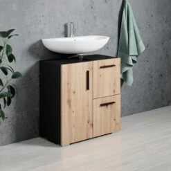 Badplaats Wastafel Onderkast Mars 60 Cm X 30 Cm X 60 Cm - Zwart Met Eiken - Badkamerkast – Staand Wastafelmeubel 7 Badplaats Wastafel Onderkast Mars 60 Cm X 30 Cm X 60 Cm - Zwart Met Eiken - Badkamerkast – Staand Wastafelmeubel -Merkloos Verkoop 1200x1200 2890