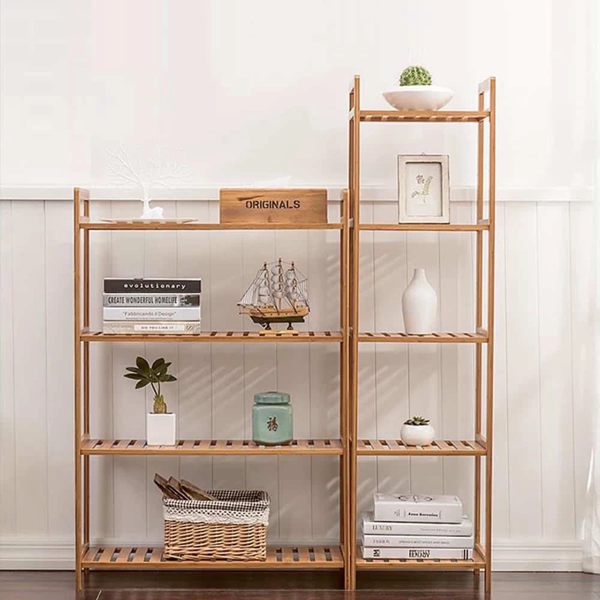 SensaHome Badkamerrek - Bamboe Design – Badkamerkast Met 5 Planken 2 SensaHome Badkamerrek - Bamboe Design – Badkamerkast Met 5 Planken - Afbeelding 2