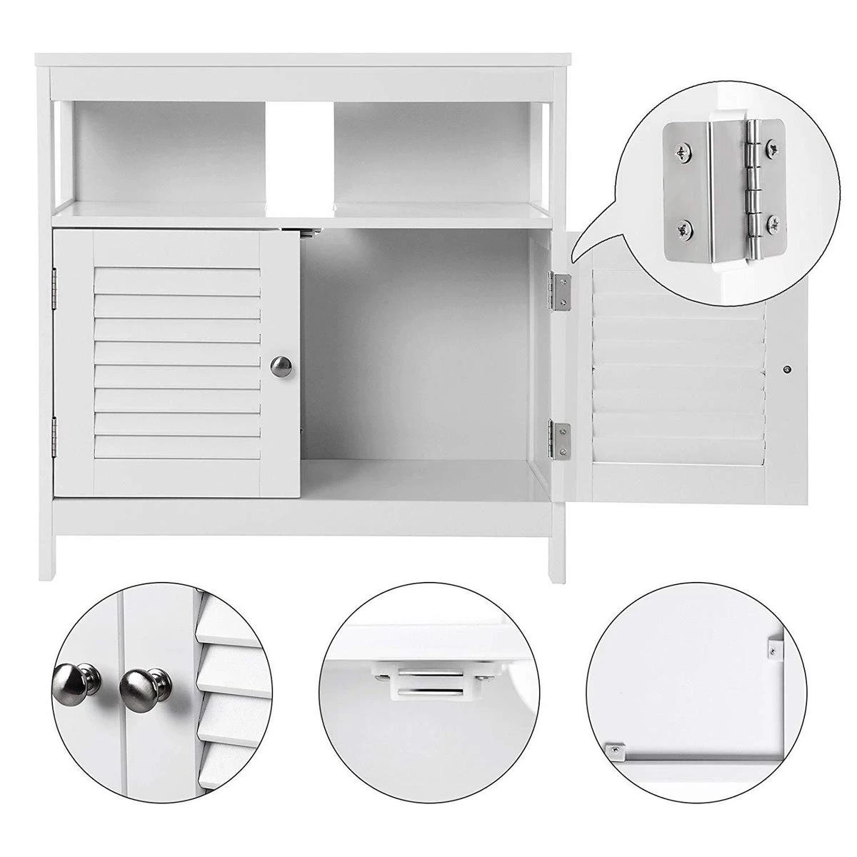 Songmics Wastafelmeubel Met 2 Deuren En Open Vak - Wit 2 Songmics Wastafelmeubel Met 2 Deuren En Open Vak - Wit - Afbeelding 2