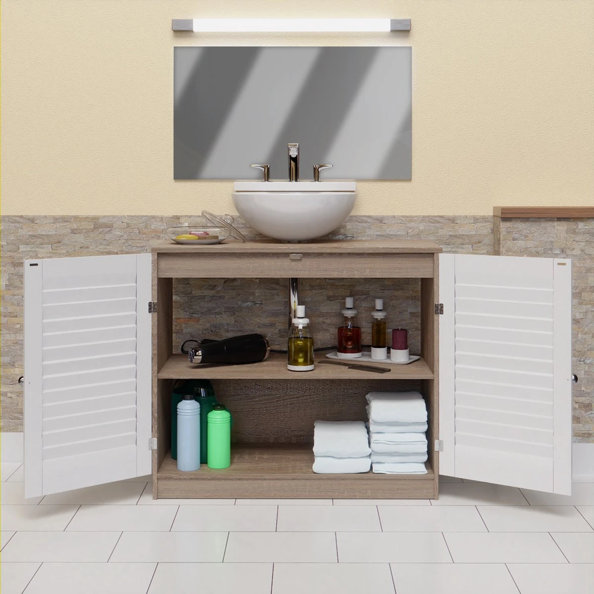 Casaria Wastafel Onderkast Met Uitsparing 60 X 30 X 60cm Witbruin 5 Casaria Wastafel Onderkast Met Uitsparing 60 X 30 X 60cm Witbruin - Afbeelding 5