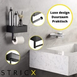 STRICX Toiletrolhouder - Zwart - Zonder Boren - Toilet Rol Houder Tissuebox - Zelfklevend - WC Rolhouder Met Opbergvak Voor Babydoekjes - Met Plankje - Toiletaccessoires -Merkloos Verkoop 1200x1200 302
