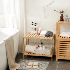 Merkloos Decopatent® Houten Bankje Van Bamboe - Badkamer - Opbergrek - Badkamerkast Rek - Open Badkamerbankje - Opbergen Handdoeken Rek -Merkloos Verkoop 1200x1200 3024