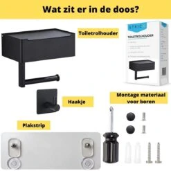 STRICX Toiletrolhouder - Zwart - Zonder Boren - Toilet Rol Houder Tissuebox - Zelfklevend - WC Rolhouder Met Opbergvak Voor Babydoekjes - Met Plankje - Toiletaccessoires -Merkloos Verkoop 1200x1200 303