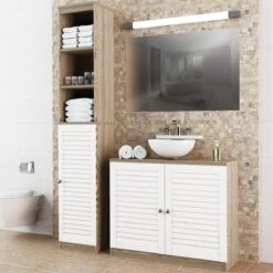 Deuba Badkamermeubel Set - Wastafelonderkast - Hoge Kast Wit Eiken -Merkloos Verkoop 1200x1200 3058