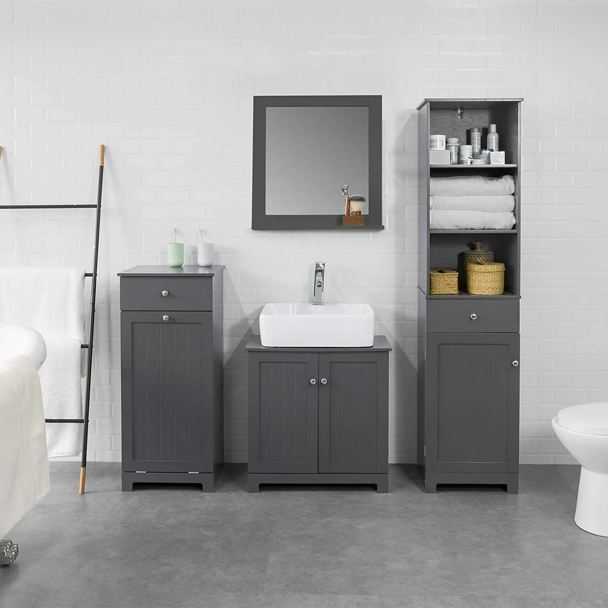 Mara Wastafel Onderkast - Badkamerkast - Wastafelmeubel - Badkamermeubel - Praktisch - Donkergrijs - MDF - 60 X 29 X 60 Cm 5 Mara Wastafel Onderkast - Badkamerkast - Wastafelmeubel - Badkamermeubel - Praktisch - Donkergrijs - MDF - 60 X 29 X 60 Cm - Afbeelding 5