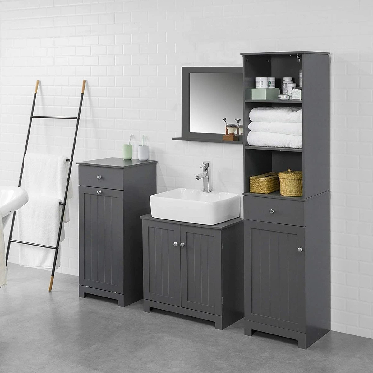 Mara Wastafel Onderkast - Badkamerkast - Wastafelmeubel - Badkamermeubel - Praktisch - Donkergrijs - MDF - 60 X 29 X 60 Cm 6 Mara Wastafel Onderkast - Badkamerkast - Wastafelmeubel - Badkamermeubel - Praktisch - Donkergrijs - MDF - 60 X 29 X 60 Cm - Afbeelding 6