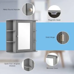 LUXGOODS Spiegelkast, Badkamerkast Met Spiegel, Aan De Muur Bevestigd Opbergkast, Houten Hangend Kast Met Verstelbare Planken & Open Compartimenten, Multifunctioneel Medicijnkastje Voor Badkamer, Woonkamer, Keuken, 66 X 63 X 16,5 Cm (Grijs) -Merkloos Verkoop 1200x1200 3071