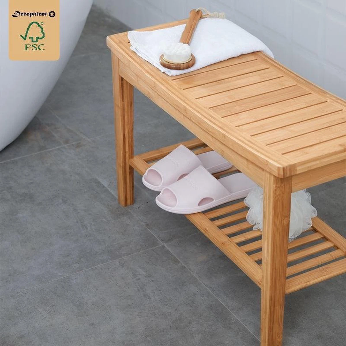 Merkloos Decopatent® Stevig Badkamerbankje - Handig Als Badkamerkruk - Bamboe Hout 5 Merkloos Decopatent® Stevig Badkamerbankje - Handig Als Badkamerkruk - Bamboe Hout - Afbeelding 5