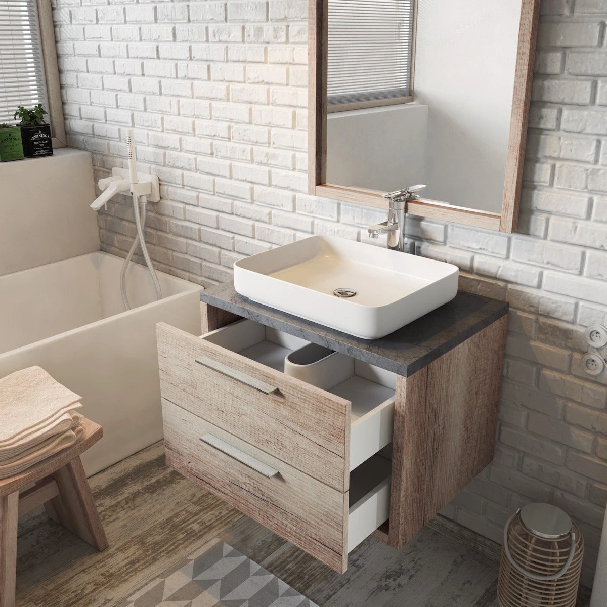 Badplaats Badkamermeubel Set Indiana 70 Cm - Hout Look - Badmeubel Met Spiegel 6 Badplaats Badkamermeubel Set Indiana 70 Cm - Hout Look - Badmeubel Met Spiegel - Afbeelding 6