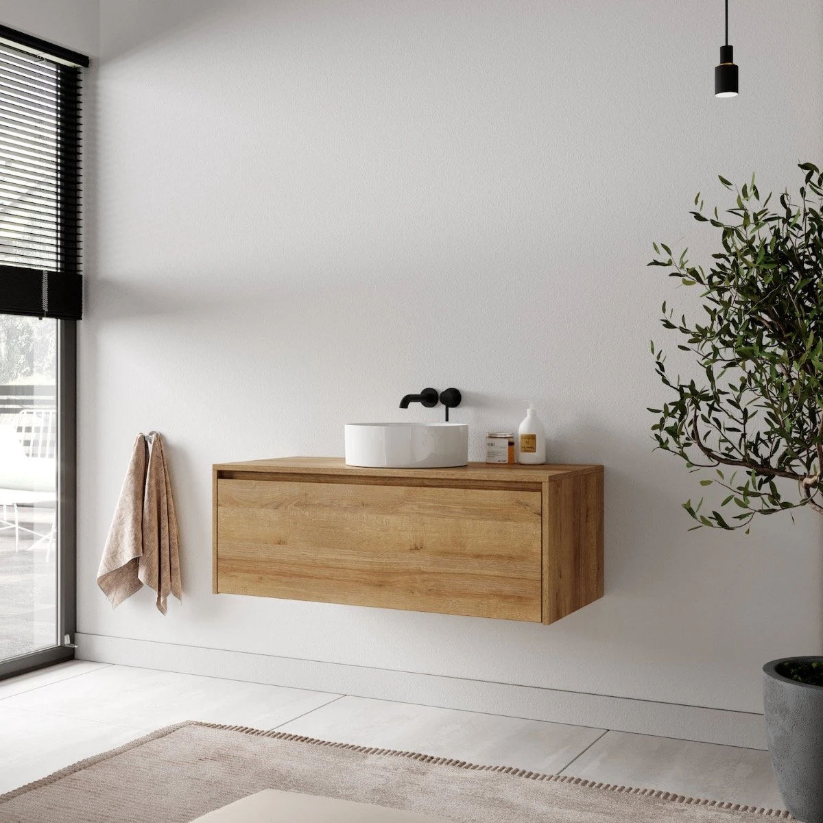 Badkamermeubel Jelsey 100 Cm Eiken - Met Waskom 6 Badkamermeubel Jelsey 100 Cm Eiken - Met Waskom - Afbeelding 6