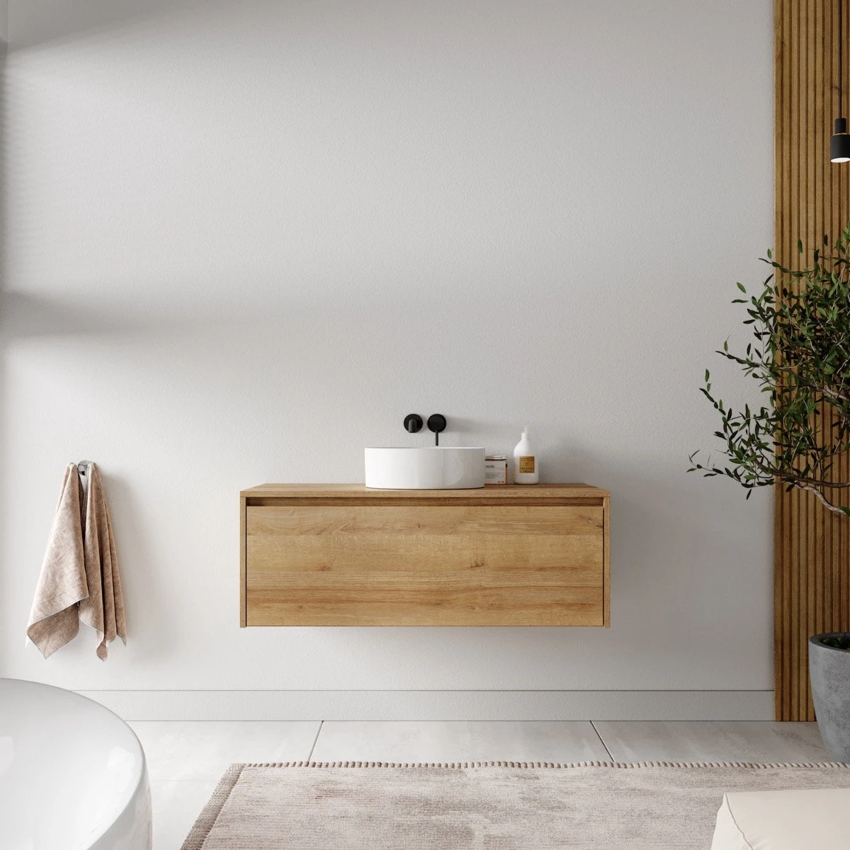 Badkamermeubel Jelsey 100 Cm Eiken - Met Waskom 8 Badkamermeubel Jelsey 100 Cm Eiken - Met Waskom - Afbeelding 8