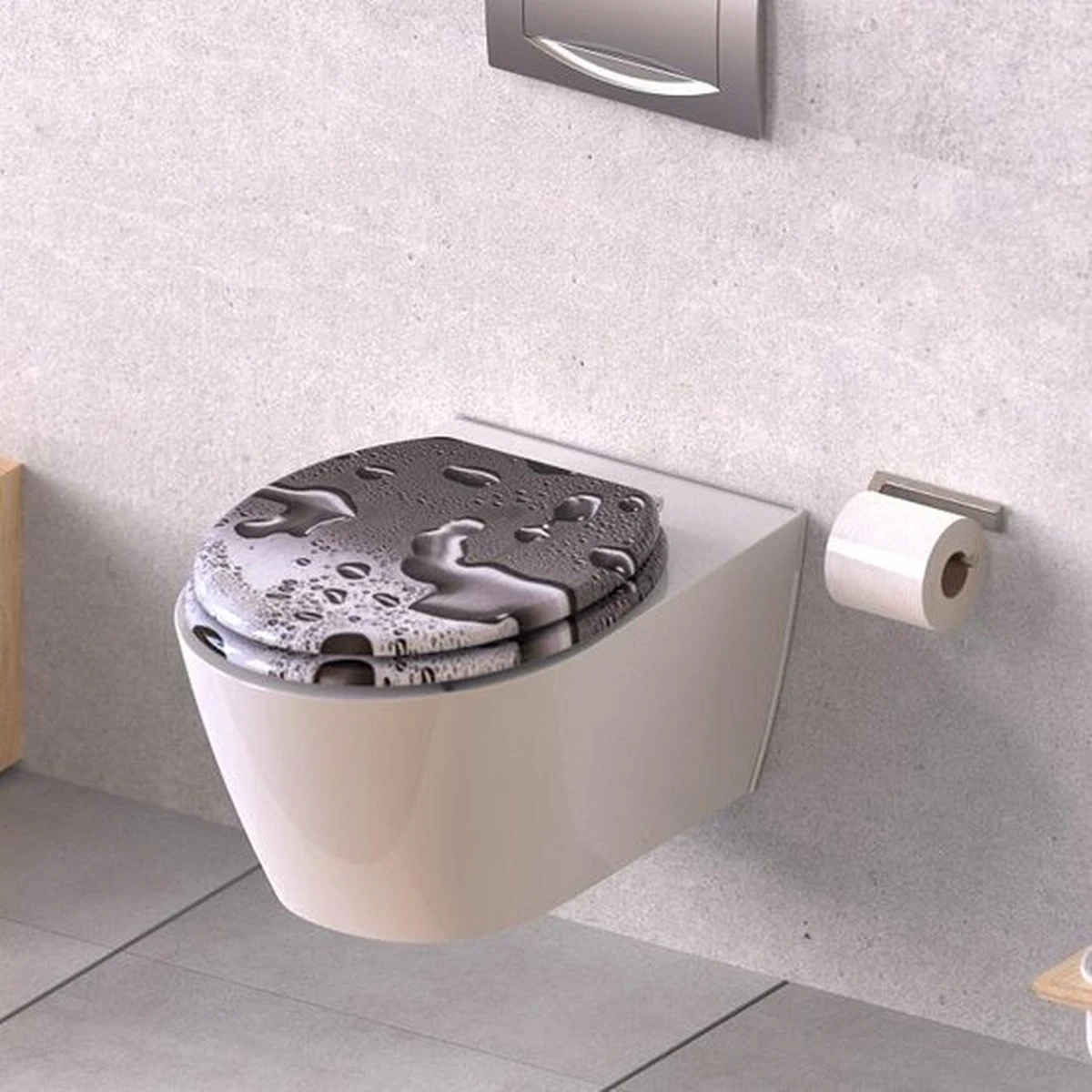 SCHÜTTE WC-Bril 80123 GREY STEEL - MDF-Hout - Soft Close - Verchroomde Scharnieren - Decor - 3-zijdige Print 4 SCHÜTTE WC-Bril 80123 GREY STEEL - MDF-Hout - Soft Close - Verchroomde Scharnieren - Decor - 3-zijdige Print - Afbeelding 4