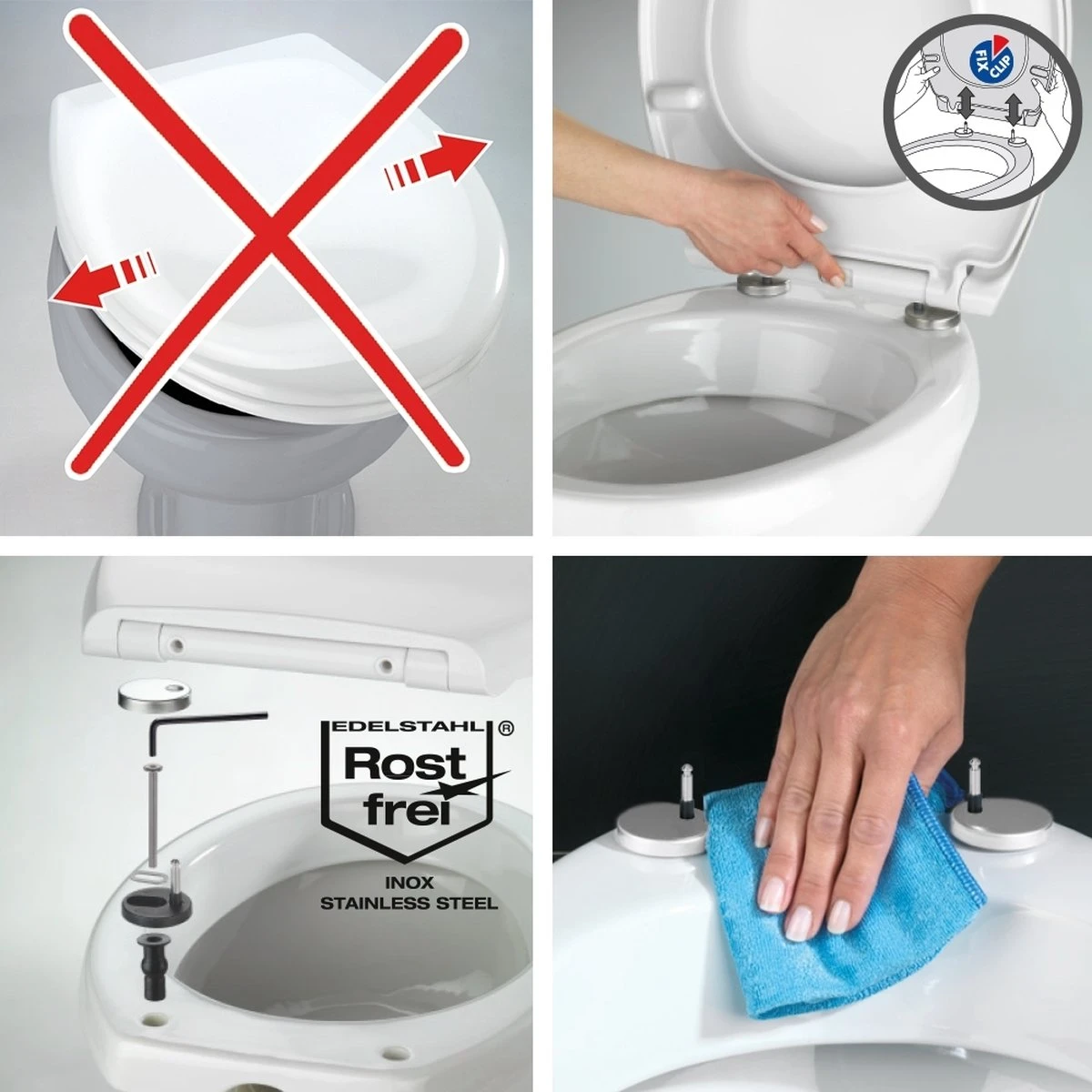 WENKO WC Bril Gubbio - Antibacterieel Wit Duroplast - Easy-Close Sluiting - Fix-Clip Bevestiging In RVS - Belastbaar Tot 350 Kg - Toiletbril - Toiletzitting 7 WENKO WC Bril Gubbio - Antibacterieel Wit Duroplast - Easy-Close Sluiting - Fix-Clip Bevestiging In RVS - Belastbaar Tot 350 Kg - Toiletbril - Toiletzitting - Afbeelding 7
