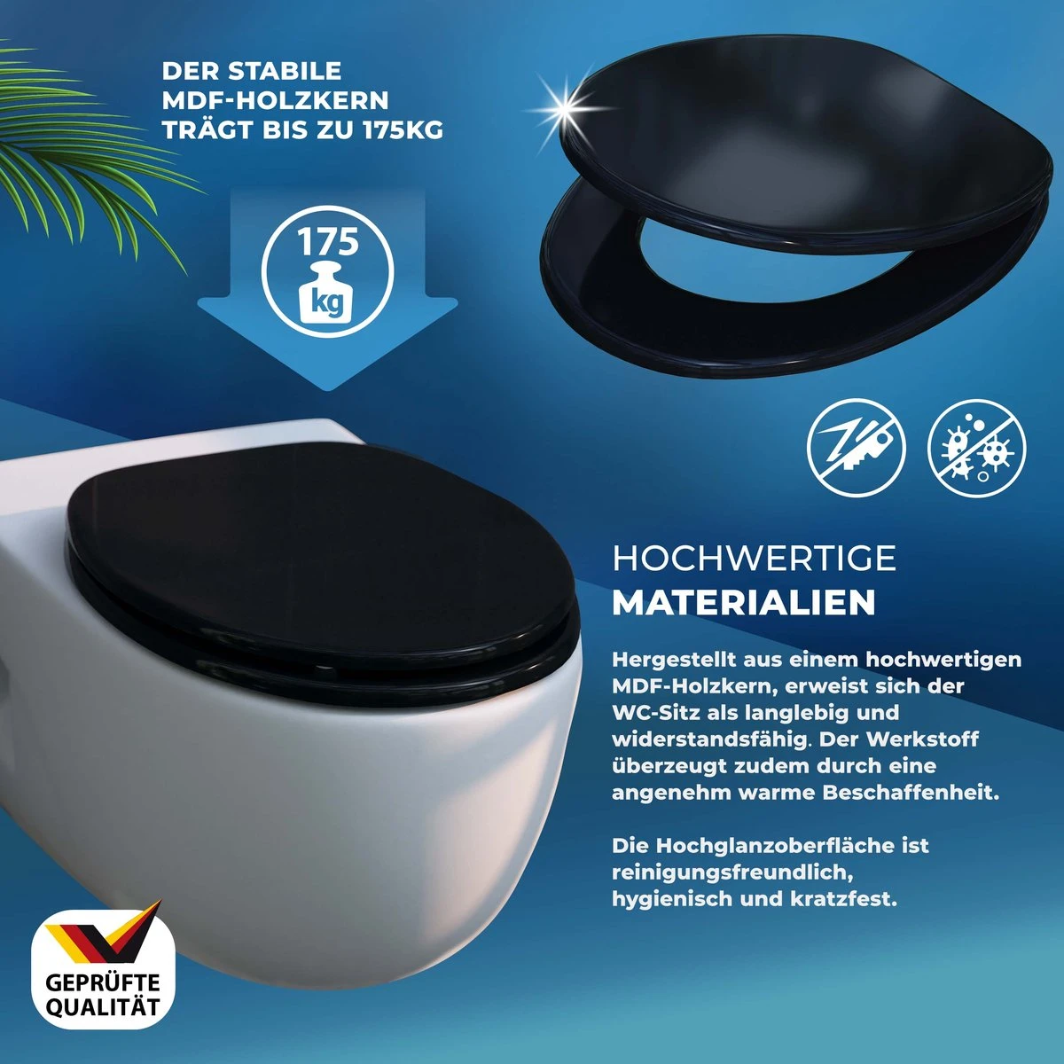 Casaria Wc-bril Met Deksel Sluitingsmechanisme Toiletzitting MDF Zwart 4 Casaria Wc-bril Met Deksel Sluitingsmechanisme Toiletzitting MDF Zwart - Afbeelding 4