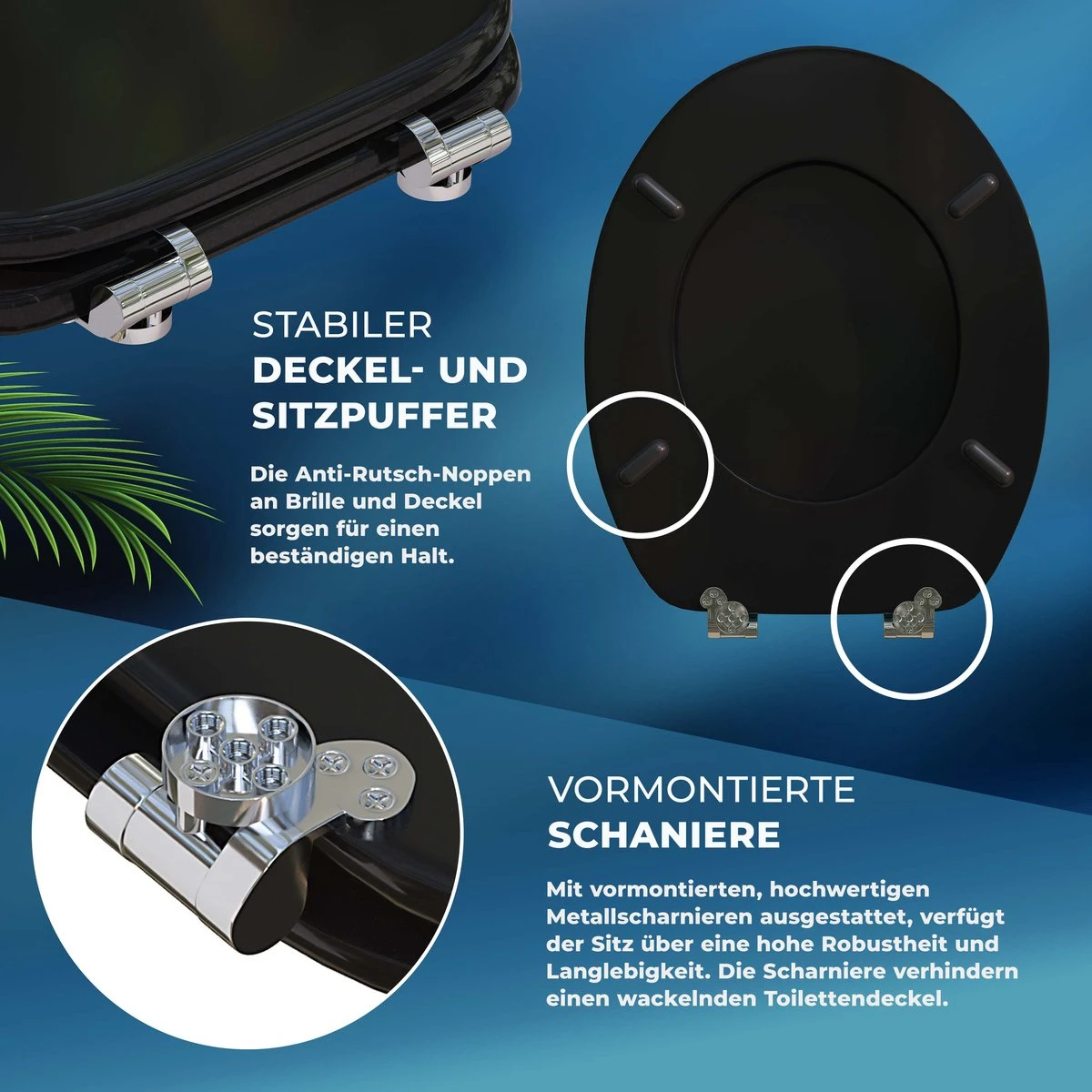 Casaria Wc-bril Met Deksel Sluitingsmechanisme Toiletzitting MDF Zwart 5 Casaria Wc-bril Met Deksel Sluitingsmechanisme Toiletzitting MDF Zwart - Afbeelding 5