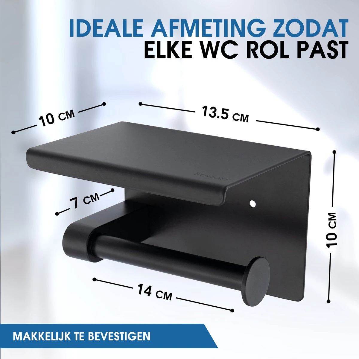 Toiletrolhouder Met Telefoonhouder - Zelfklevend / Boren / Zonder Boren - Incl. Handdoekhaakjes - WC Rolhouder - Zwart 2 Toiletrolhouder Met Telefoonhouder - Zelfklevend / Boren / Zonder Boren - Incl. Handdoekhaakjes - WC Rolhouder - Zwart - Afbeelding 2