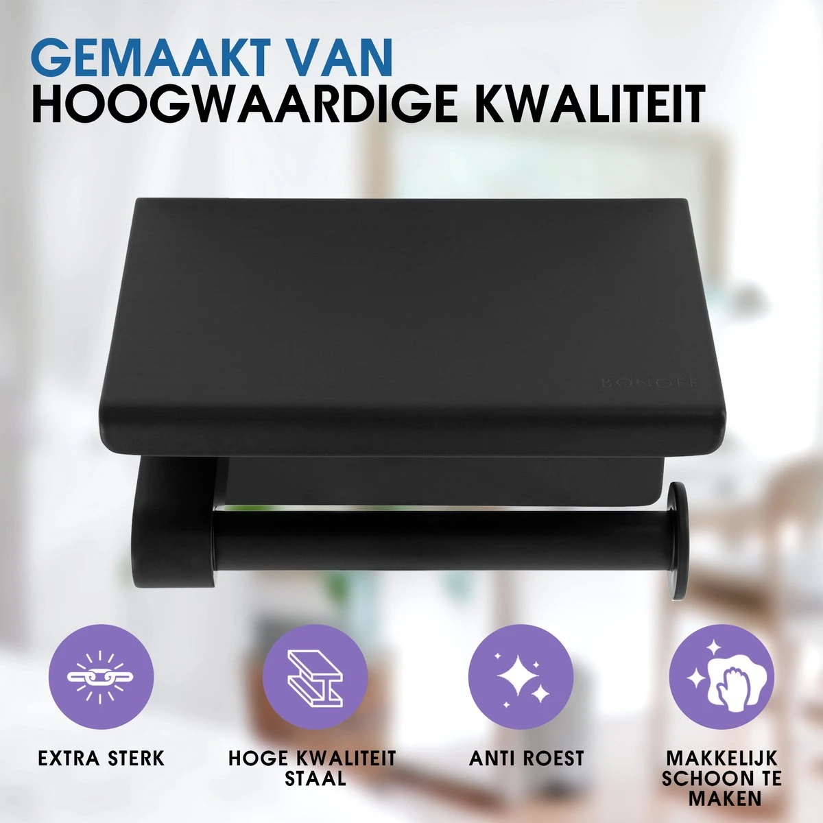 Toiletrolhouder Met Telefoonhouder - Zelfklevend / Boren / Zonder Boren - Incl. Handdoekhaakjes - WC Rolhouder - Zwart 3 Toiletrolhouder Met Telefoonhouder - Zelfklevend / Boren / Zonder Boren - Incl. Handdoekhaakjes - WC Rolhouder - Zwart - Afbeelding 3