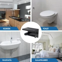 Toiletrolhouder Met Telefoonhouder - Zelfklevend / Boren / Zonder Boren - Incl. Handdoekhaakjes - WC Rolhouder - Zwart 21 Toiletrolhouder Met Telefoonhouder - Zelfklevend / Boren / Zonder Boren - Incl. Handdoekhaakjes - WC Rolhouder - Zwart -Merkloos Verkoop 1200x1200 336