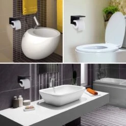 Toiletrolhouder Met Telefoonhouder - Zelfklevend / Boren / Zonder Boren - Incl. Handdoekhaakjes - WC Rolhouder - Zwart 22 Toiletrolhouder Met Telefoonhouder - Zelfklevend / Boren / Zonder Boren - Incl. Handdoekhaakjes - WC Rolhouder - Zwart -Merkloos Verkoop 1200x1200 337