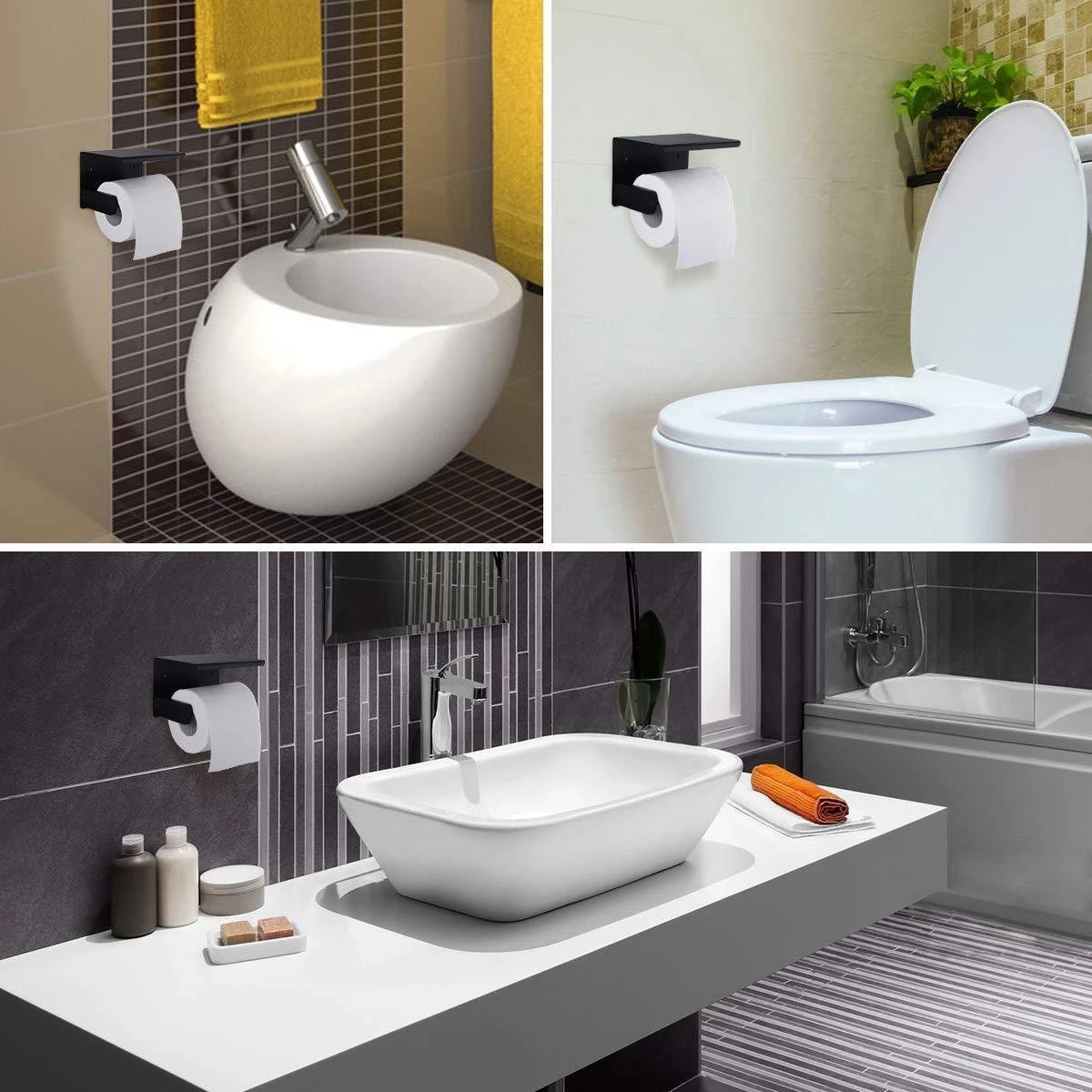 Toiletrolhouder Met Telefoonhouder - Zelfklevend / Boren / Zonder Boren - Incl. Handdoekhaakjes - WC Rolhouder - Zwart 7 Toiletrolhouder Met Telefoonhouder - Zelfklevend / Boren / Zonder Boren - Incl. Handdoekhaakjes - WC Rolhouder - Zwart - Afbeelding 7