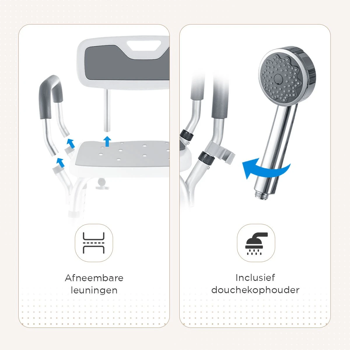 BY JRM Douchestoel En Douchekruk Met Afneembare Rugleuning En Armleuning – 30 Dagen Uitproberen - Anti Slip – Verstelbare Hoogte - Douchekrukje - Grijs 4 BY JRM Douchestoel En Douchekruk Met Afneembare Rugleuning En Armleuning – 30 Dagen Uitproberen - Anti Slip – Verstelbare Hoogte - Douchekrukje - Grijs - Afbeelding 4
