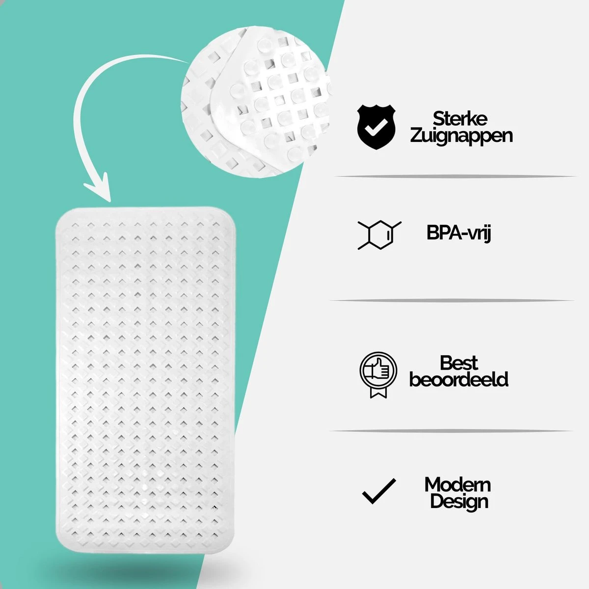 The Original - Douchemat Antislip - Wit - 88x40cm - Antislipmat Badmat Voor Bad & Douche - Anti Slip Mat Met Zuignappen 8 The Original - Douchemat Antislip - Wit - 88x40cm - Antislipmat Badmat Voor Bad & Douche - Anti Slip Mat Met Zuignappen - Afbeelding 8