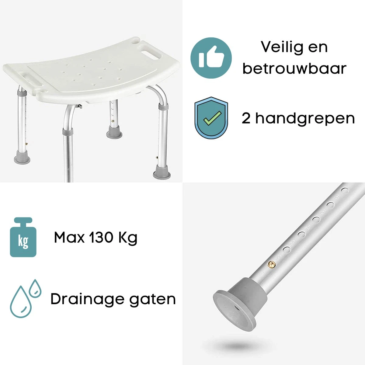 Life&Home Douchekruk - 6 Hoogtes - Douchestoel - Handgrepen - Max 130 Kg - Douchekophouder 2 Life&Home Douchekruk - 6 Hoogtes - Douchestoel - Handgrepen - Max 130 Kg - Douchekophouder - Afbeelding 2