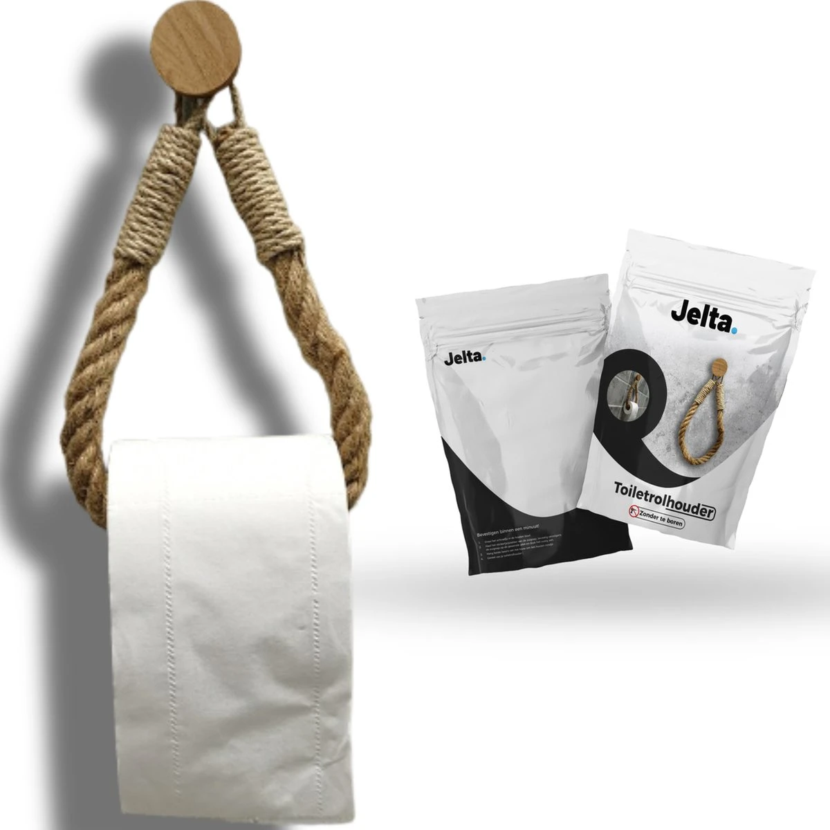 Jelta Toiletrolhouder Zonder Boren- Wc Rolhouder - Zuignap - Zelfklevend - Hout En Touw 6 Jelta Toiletrolhouder Zonder Boren- Wc Rolhouder - Zuignap - Zelfklevend - Hout En Touw - Afbeelding 6