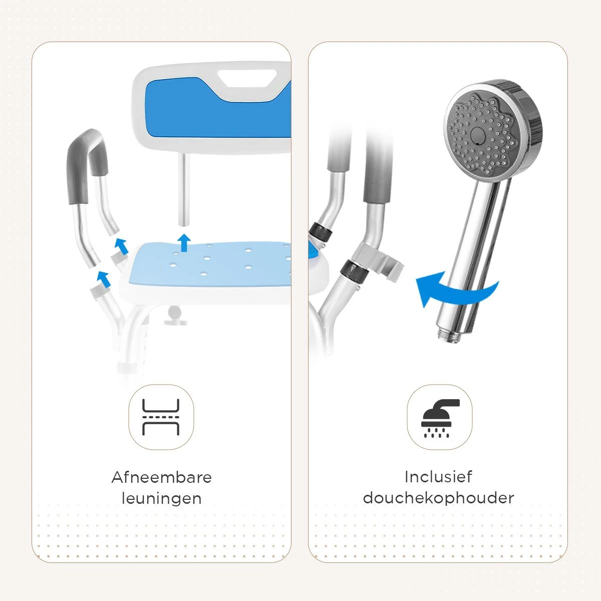 BY JRM Douchestoel En Douchekruk Met Afneembare Rugleuning En Armleuning – 30 Dagen Uitproberen -anti Slip – Verstelbare Hoogte - Douchekrukje - Blauw 3 BY JRM Douchestoel En Douchekruk Met Afneembare Rugleuning En Armleuning – 30 Dagen Uitproberen -anti Slip – Verstelbare Hoogte - Douchekrukje - Blauw - Afbeelding 3