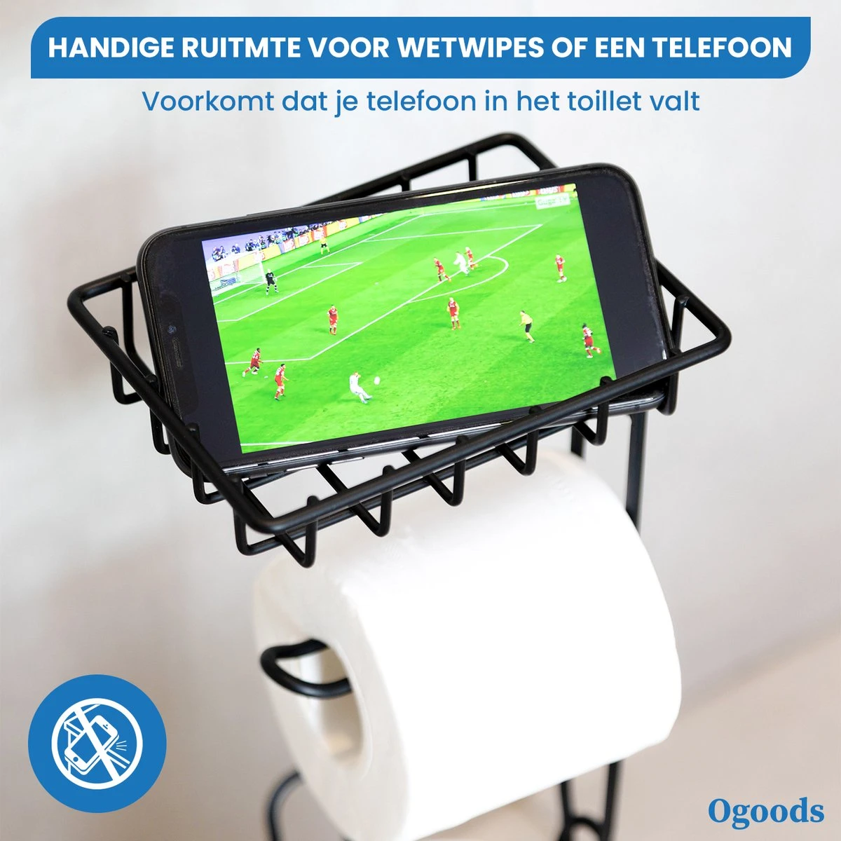 Ogoods Praktische WC Rolhouder – RVS Toiletrolhouder Staand – Rolhouder – Zonder Boren - Toiletrolstandaard - Zwart 4 Ogoods Praktische WC Rolhouder – RVS Toiletrolhouder Staand – Rolhouder – Zonder Boren - Toiletrolstandaard - Zwart - Afbeelding 4