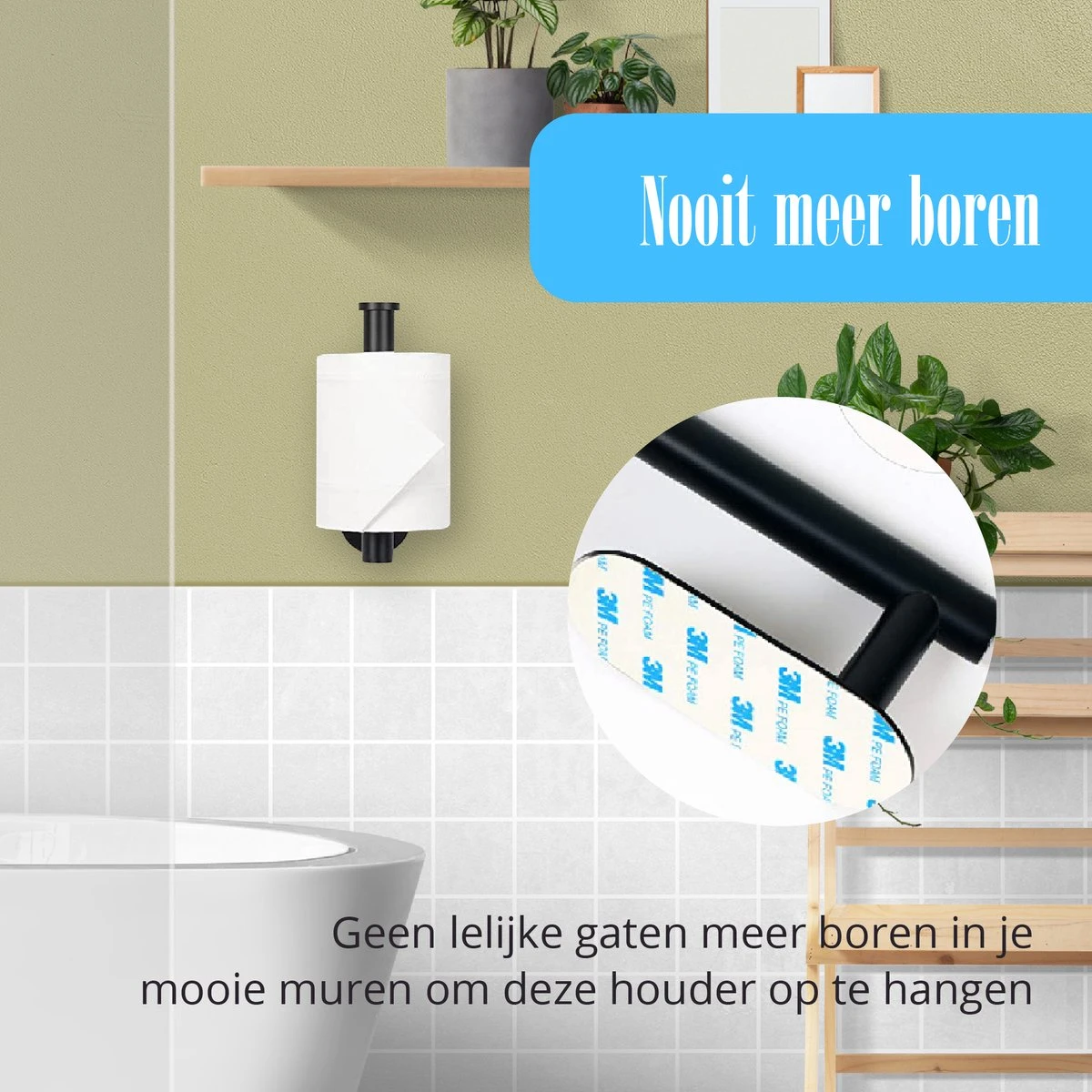 Flusive Toiletrolhouder Met 4 Handdoekhaakjes - Wc Rolhouder - Zelfklevend Zonder Boren - RVS - Zwart 3 Flusive Toiletrolhouder Met 4 Handdoekhaakjes - Wc Rolhouder - Zelfklevend Zonder Boren - RVS - Zwart - Afbeelding 3