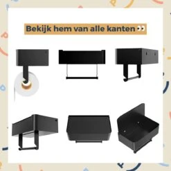Toiletrolhouder Zwart Met Plankje En Bakje - Zonder Boren - Wc Rolhouder Zelfklevend - Inclusief Extra Handdoekhaak -Merkloos Verkoop 1200x1200 40