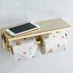 Merkloos TDR - Dubbele Toiletrol Houder - RVS - Met Geïntegreerd Goudkleurig Plankje / Planchet -Merkloos Verkoop 1200x1200 418